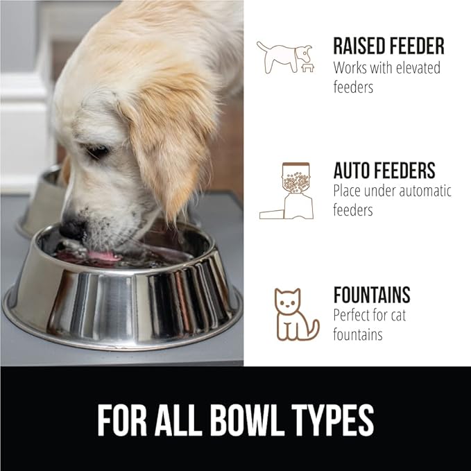 GORILLA GRIP 100% Waterproof Raised Edge BPA Free Silicone Pet Feeding Mat, Dog Cat Food Mats Contain Spills Protects Floors, Placemats for Cats and Dogs Water Bowl, Pets Accessories 23x15 Gray