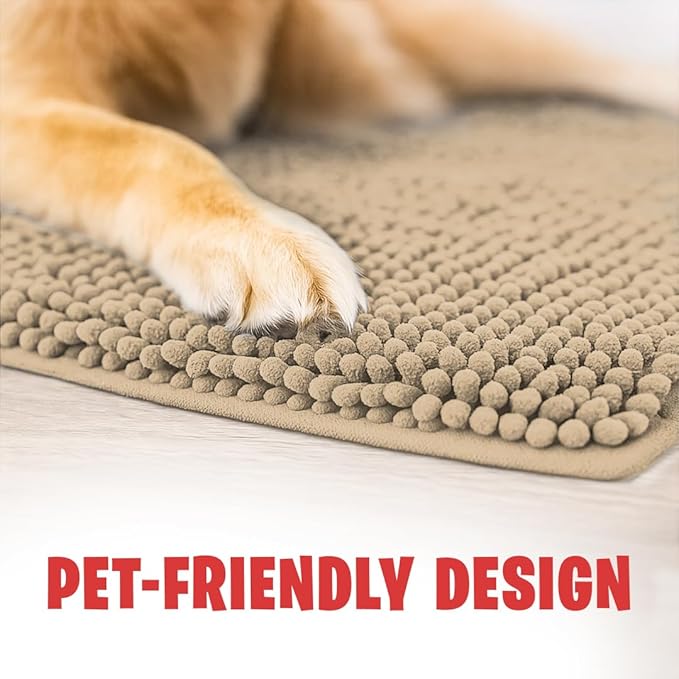 MudGuard Mat™ Dog Door Mat for Muddy Paws, Super Absorbent Microfiber, Non-Slip Indoor Mat, Quick Dry Chenille Mud Mat for Dogs & Entryway, Washable, Beige 19" x 30"