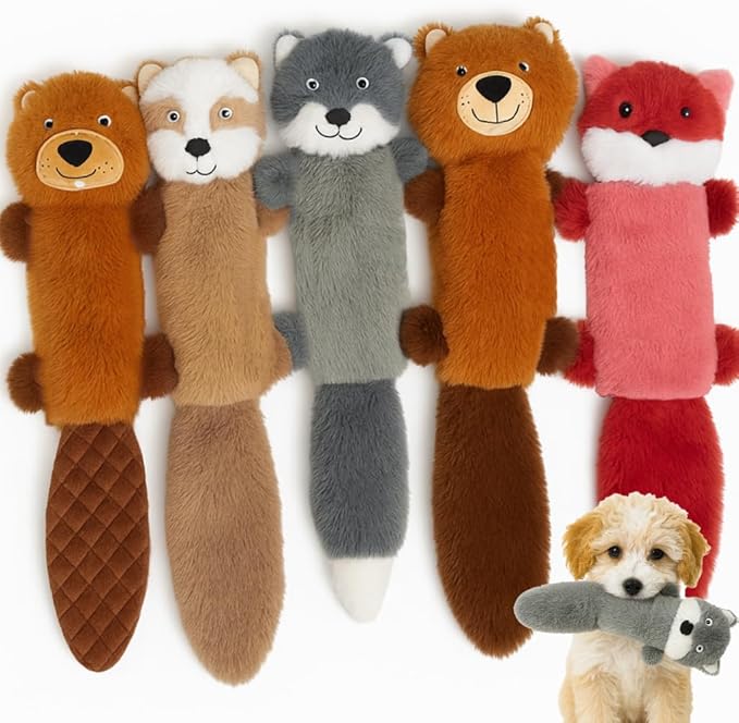 Jalousie 5 Pack Stuffingless Dog Squeaky Toys Dog Toy w/Durable Liner No Stuffing Dog Toy - Dog Toys Crinkle Paper Squeaker Toy for Medium Large Dogs (5 Pack - Color 4 - Squeaky)