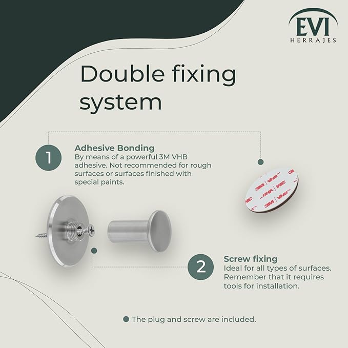 Evi Bathroom Hanger | Stainless Steel Wall Hanger | Satin matt Finish | for Hanging Clothes, Coats or Towels | Adhesive Towel Rail and/or Screw | 188DUALAM