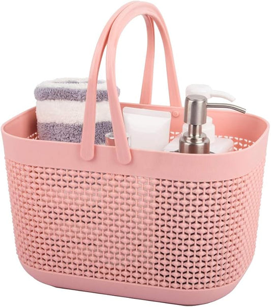 UUJOLY Plastic Organizer Storage Baskets with Handles, Shower Caddy Bins Organizer for Bathroom and kitchen (Pink)