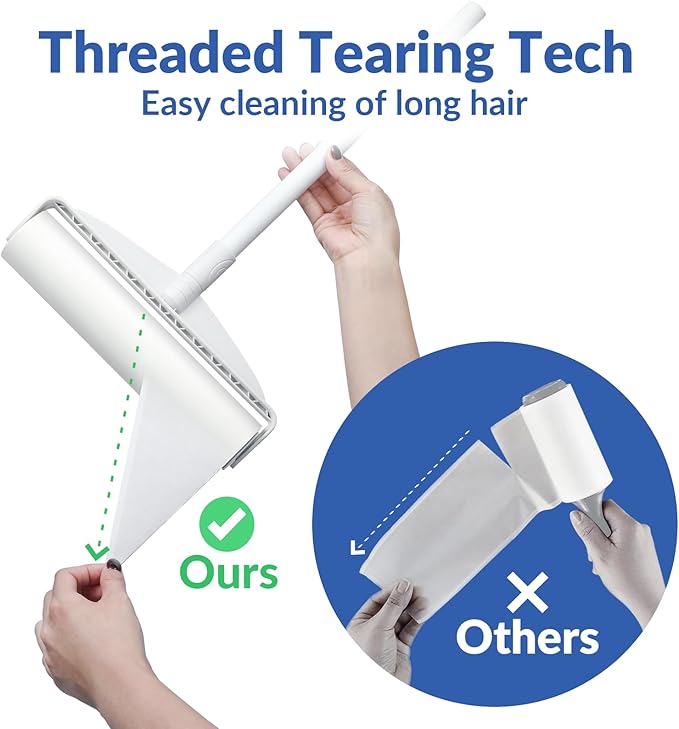 DELOMO Large Lint Roller Refills (2 Pack, 180 Sheets) – Compatible Only with DELOMO 9.45 in Floor Lint Roller – Extra Sticky Floor Lint Roller Refill for Carpets, Cars, Clothing & Pet Hair