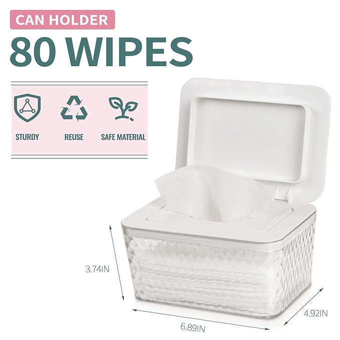 Whiidoom Wipes Dispenser, One-Handed Operation Wipe Holder for Baby & Adult, Seal-Designed Wipes Container for Bathroom Keep Diaper Wipes Fresh (White)