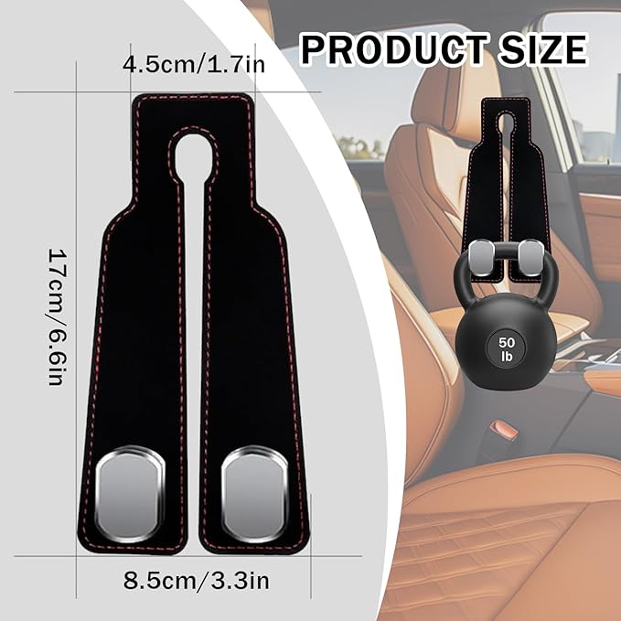 2 Pack Car Seat Back Storage Hook, Headrest Hooks for Car with Metal Hooks, Premium Suede Leather Car Headrest Hooks Universal Car Seat Hooks for Purses, Bags & Groceries(Black)