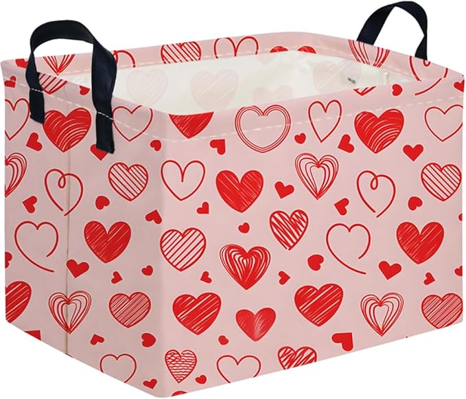FXOCSHE Rectangular Pink Valentine's Day Gift Basket,nursery basket,Pink girls gift baskets,kids toy storage Bin, Love Heart Room Decor for Home,Shelf Baskets(Romantic Heart)