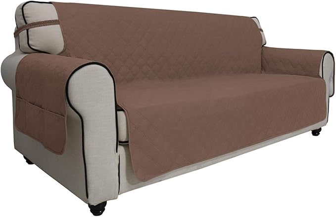 Easy-Going Sofa Slipcover Waterproof Couch Cover for 3 Cushion Couch Sofa Cover Furniture Protector Cover Pets Covers Washable Non-Slip Fabric Pets Kids Children Dog Cat (Sofa, Brown)