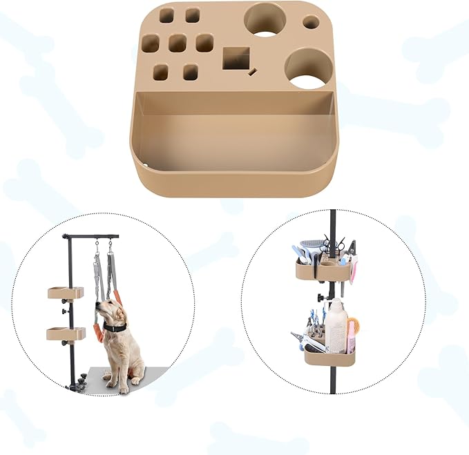 Huioqwe Pet Grooming Organizer for Scissors, Brushes and Tools-Rotatable Multi-Compartment Grooming Arm Stand