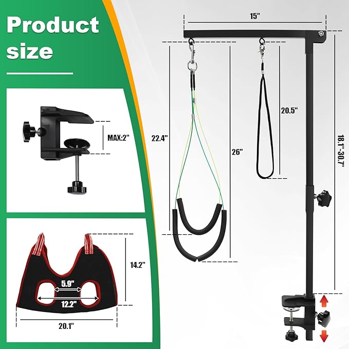 Ligefoy Dog Grooming arm with Restraint Loops, Adjustable Height(18.1"~30.7"),for Medium & Small Pets Bathing & Grooming