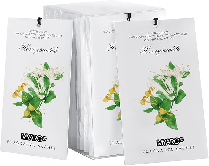 MYARO 12 Packs Honeysuckle Scented Sachets for Drawer and Closet, Long Lasting Air Freshener Fresh Scents Potpourri Bags Home Fragrance for Room Car Small Space