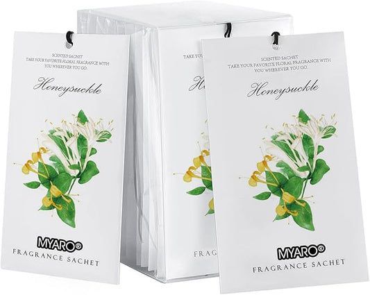 MYARO 12 Packs Honeysuckle Scented Sachets for Drawer and Closet, Long Lasting Air Freshener Fresh Scents Potpourri Bags Home Fragrance for Room Car Small Space