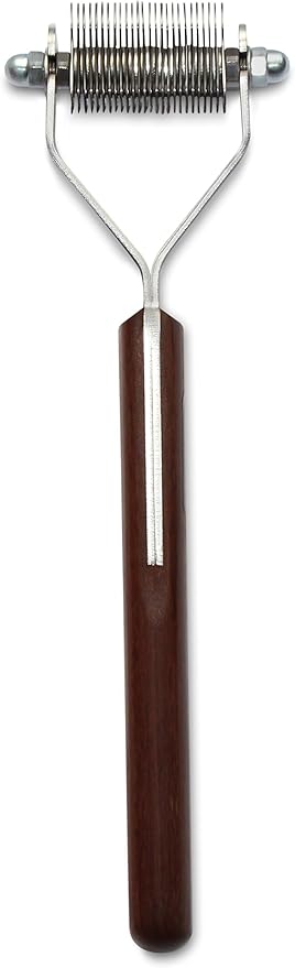 Mars Coat King Dematting Undercoat Grooming Rake Stripper Tool for Dogs and Cats, Stainless Steel with Wooden Handle for Thick Coats, 26-Blade Stripper for Groomers, Pet Owners