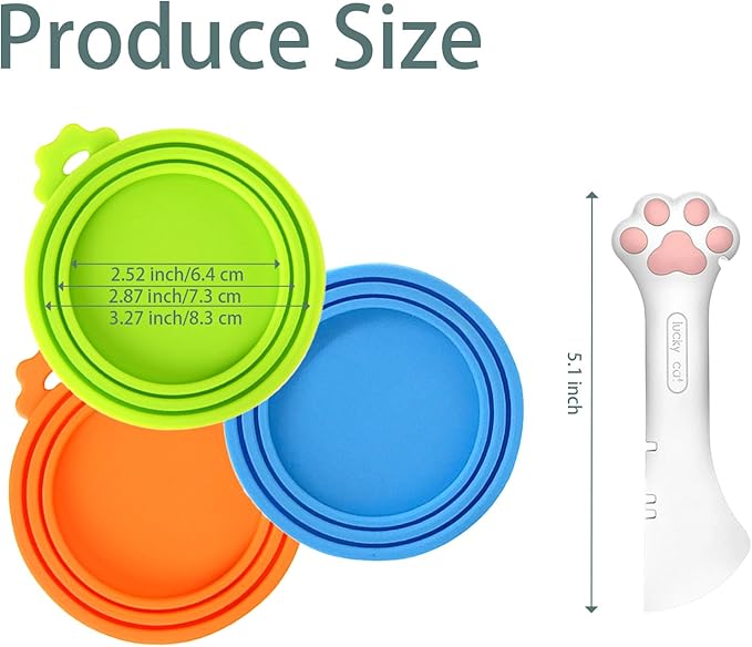 Cat Wet Food Spoon with Can Lids 3 oz, Multi-Function Cute Paw Shape Opener Spatula Cat Spoon Silicone Pet Covers (Universal Size,One fit 3 Standard Size Pet Cans) (Mixing colors 1)
