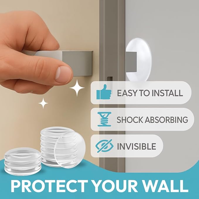 Strongest Home Wall & Door Handle Stopper 2" Set of 10 Pieces of Clear Rubber Door Knob, Round Wall Shield Cushion, Quiet Wall Protector for Door Handle, Guard Door Bumper Self-Adhesive