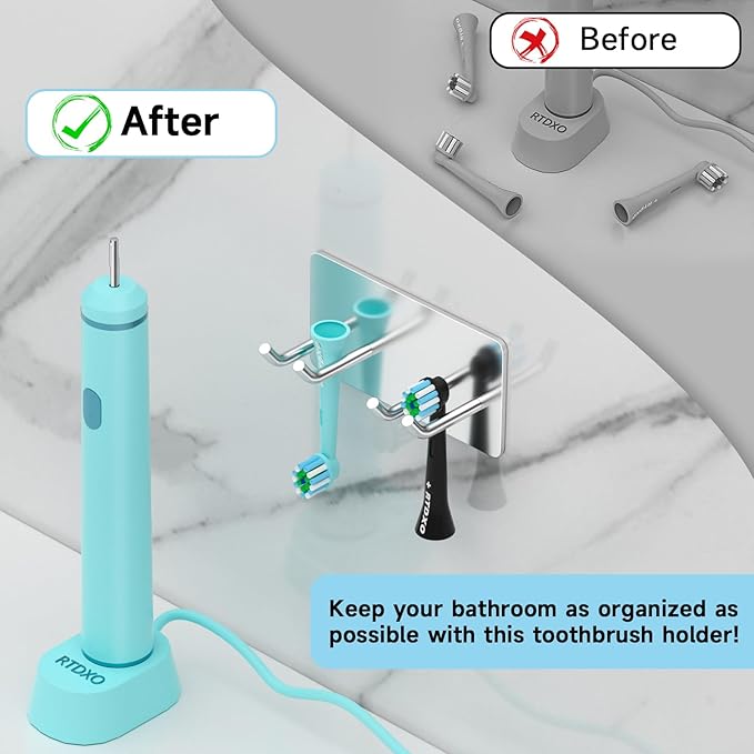 Toothbrush Holder Wall Mounted, Electric Toothbrush Head Holder SUS304 Stainless Steel Toothbrush Holders for Bathroom, Kids Tooth Brushing Holder Self Adhesive Toothbrush Organizer, Shower Hooks