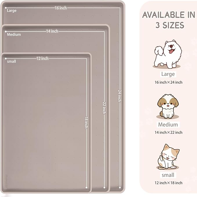 MateeyLife Silicone Cat & Dog Food Mat for Floors Waterproof, Anti-Slip Dog Bowl Mats for Food and Water, Pet Feeding Mats with Lip to Prevent Spills, Pet Placemat for Messy Drinkers to Protect Floors