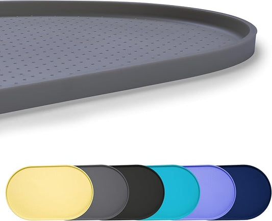 100% Waterproof 0.5" Raised Edge BPA Free Silicone Dog Food Mat, Pet Cat Feeding Mats Contain Spills Protects Floors, Placemats for Cats and Dogs Water Bowl Dishwasher. (Large/XL, Gray)