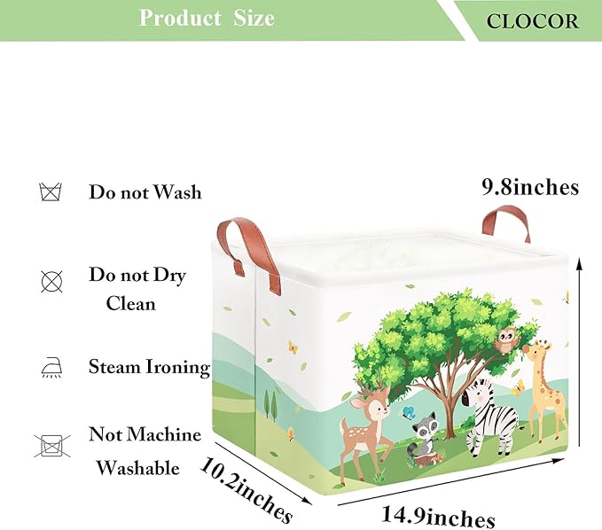 CLOCOR Rectangular Storage Basket Empty,Gift Basket,Waterproof Storage Bin with Handles,Room Decor(Woodland Animal)