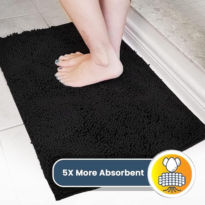 Muddy Mat® | Super Absorbent Door Mat Indoor, Microfiber Quick Dry Chenille Entryway Rug, Non-Slip Front Door Mat, Indoor Mats for Entryway, Machine Washable Pet Rug, Black XL 59"X35"