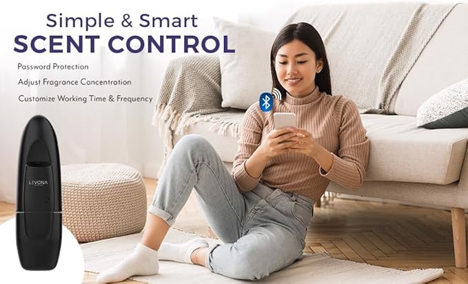 Levona Scent Waterless Diffuser - Essential Oil Aroma Smart Plug-in, Portable Scent Machine for Home, Office & Hotel Room, Covers 500 sqft - Abela 100, Matte Black (with 120ml Oil & Cleaning Cloth)