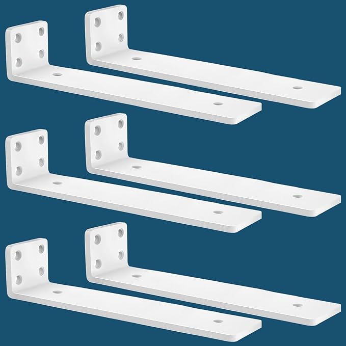 MLOQI 6 Pack Floating Shelf Bracket Heavy Duty, Hidden Shelf Brackets 5mm Thick L Brackets for Shelves up to 50 KG (White 30cm)