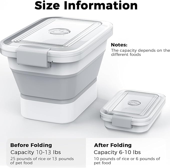 DDMOMMY 10-13 Lbs Dog Food Storage Container,Collapsible Dog Food Container with Transparent Airtight Lid,Pet Food Scoop and Dog Bowl,Multifunctional Food Storage Container for Pet Food,Rice,Flour
