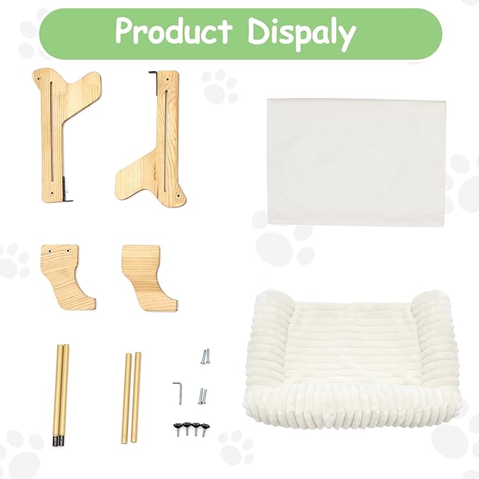 Woochpet cat Window Perch for Indoor Cats Large Window Hammock with Washable Cover Suitable for All Seasons cat Window Bed for Adults Cats and Kittens(White)