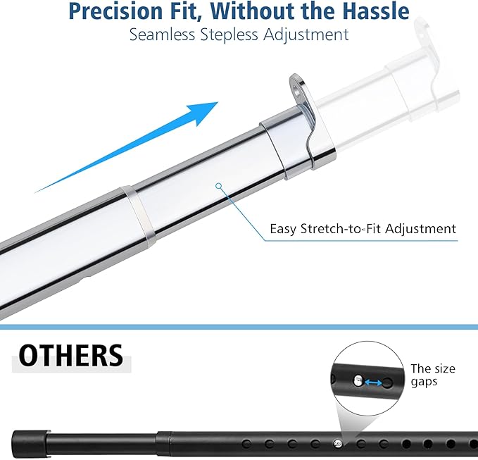Oval Closet Rod for Hanging Clothes, 90 lbs No-Sag Heavy Duty, 51-70 Inch No-Cut Stepless Adjustable, Easy Installation Metal Closet Hanging Rod for Closet, Wardrobes, Laundry Room (Chrome)