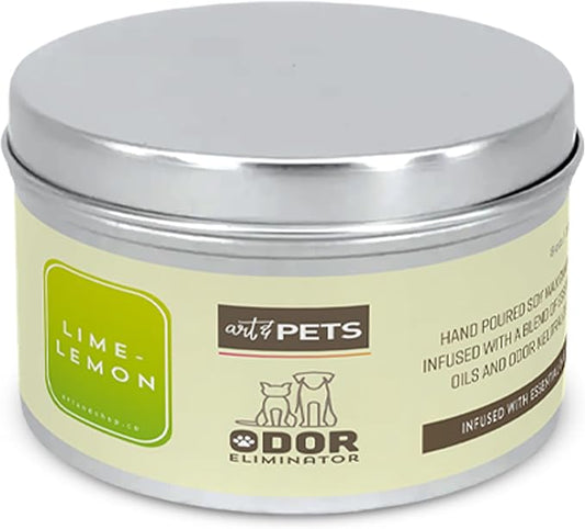 Pet Odor Eliminator Candle for Dogs and Cats Long-Lasting 72-Hour, Burn Natural Soy Wax with Refreshing Scent, Scented Candle to Remove Pet Smells (Lime-Lemon)