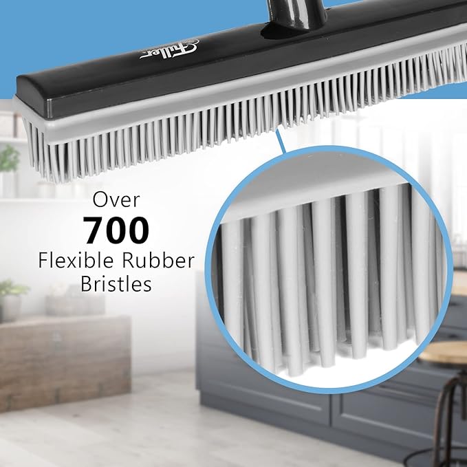 Fuller Brush Rubber Broom – for Carpets Floors Stairs Upholstery – Electrostatic Action Removes Pet Hair Lint Fuzz Dirt Particles – Built-in Squeegee Tackles Wet Messes (Broom Head)
