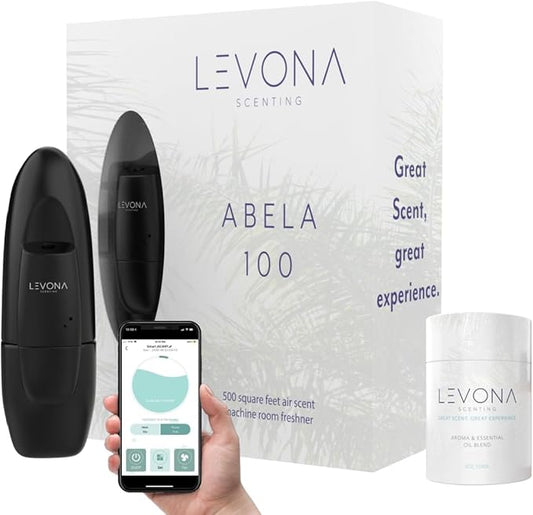 Levona Scent Waterless Diffuser - Essential Oil Aroma Smart Plug-in, Portable Scent Machine for Home, Office & Hotel Room, Covers 500 sqft - Abela 100, Matte Black (with 120ml Oil & Cleaning Cloth)