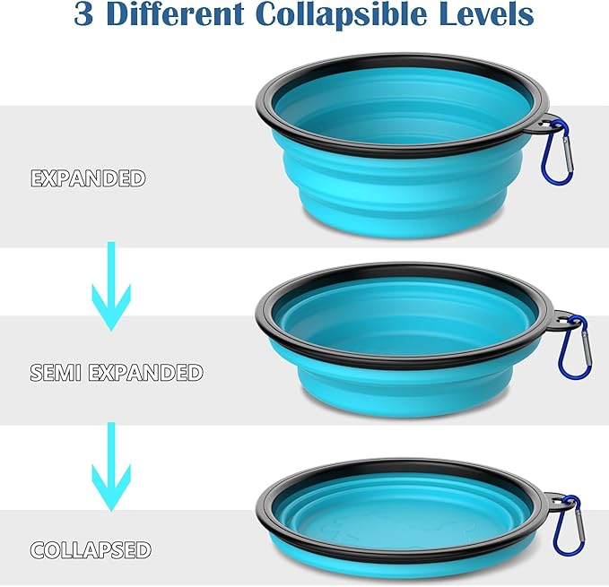 Takfox Collapsible Dog Bowls [3 Pack] 34 oz, Travel Dog Bowls, Pet Bowl Portable Foldable Water Food Feeding Dishes with Carabiner Clip for Traveling Hiking Walking-Black & Green & Blue