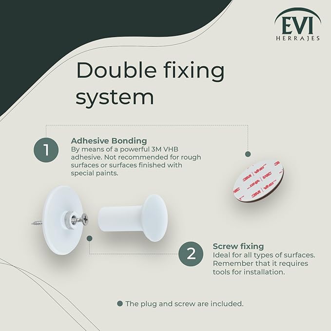 Evi Bathroom Hanger | Stainless Steel Wall Hanger | White Lacquered Finish | for Hanging Clothes, Coats or Towels | Adhesive Towel Rail and/or Screw | 188DUALBL