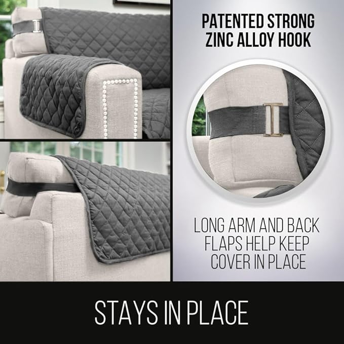 Sofa Shield Armchair Slip Cover with Patented Strap, Cushion Protector, US Designed Reversible Stain and Dog Tear Resistant Slipcover, 23 inch Seat, Washable Covers for Dogs Pets, Charcoal