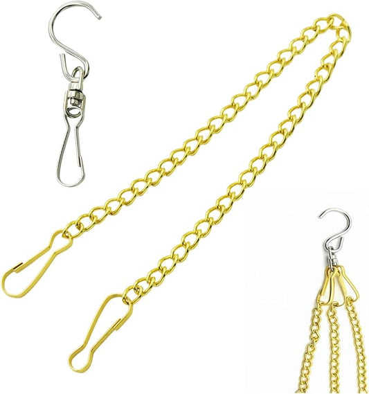 10 Pcs Fine Hanging Chain(1.2mm Dia.) Small Hang Bracket Decorative Replacement Link Chains Hooks for Sign Planter Bird Feeders,24 inch Long Gold Metal Chains and 5 Pcs Swivel S-Hooks