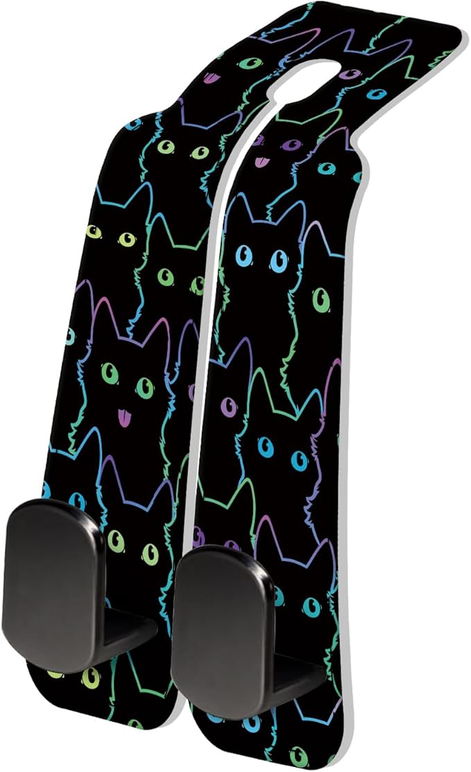 PU Leather Car Seat Hook, Storage Headrest Hanger, Cute Car Backseat Organizer, Car Hooks for Purses and Bags Neon Cat Eyes