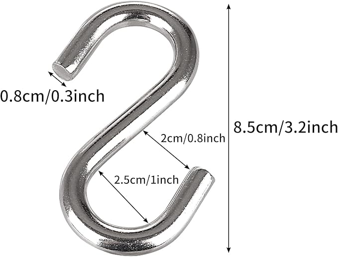 15 PCS 304 Stainless Steel S Hooks 3.2 Inch 5/16 Inch Thick Heavy Duty S Hooks S Shaped Utility Hook for Hanging Hammock Stand Swing Plants, Loads up to 550 lbs