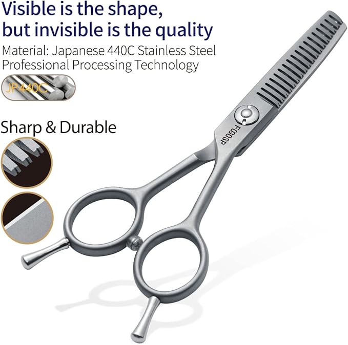 FOGOSP 4.5" Thinning Shears for Dogs Grooming Face with Safety Round Tip for Small Dogs Face Paw Ears Trimmer Professional Small Cat Grooming Scissors (4.5" Blender, Gray)