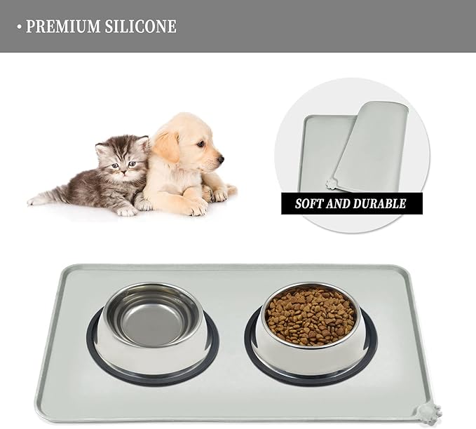 Reopet Waterproof Pet Feeding Mat with High Raised Edges, Heavier and Thicker Placemats for Cat Dog Water Bowl with BPA Free, Dogs Cats Food Mats for Messy Drinkers to Prevent Spill and Protect Floors