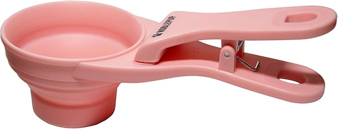 MeasureMate Pet Food Scoops with Bag Clip for Dog and Cat - 3-in-1 Multi-Function Collapsible Food Measuring Cup - 1/2 Cup Capacity, 4oz, Pink - Dishwasher Safe
