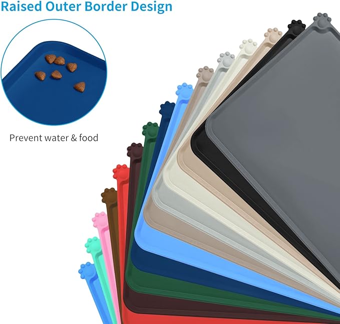 AUDWUD Silicone Waterproof Pet Feeding Mats,Anti Slip Bowl Pad, Dog Mat for Food and Water