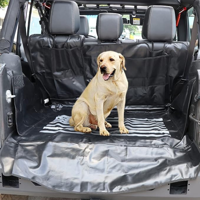 Dog Trunk Liner for Jeep, Heavy Duty Waterproof Oxford Cargo Protector for 2007-2026 Wrangler JK JL 4-Door, Nonslip Washable Pet Seat Cover & Anti-Scratch Liner (US Flag)