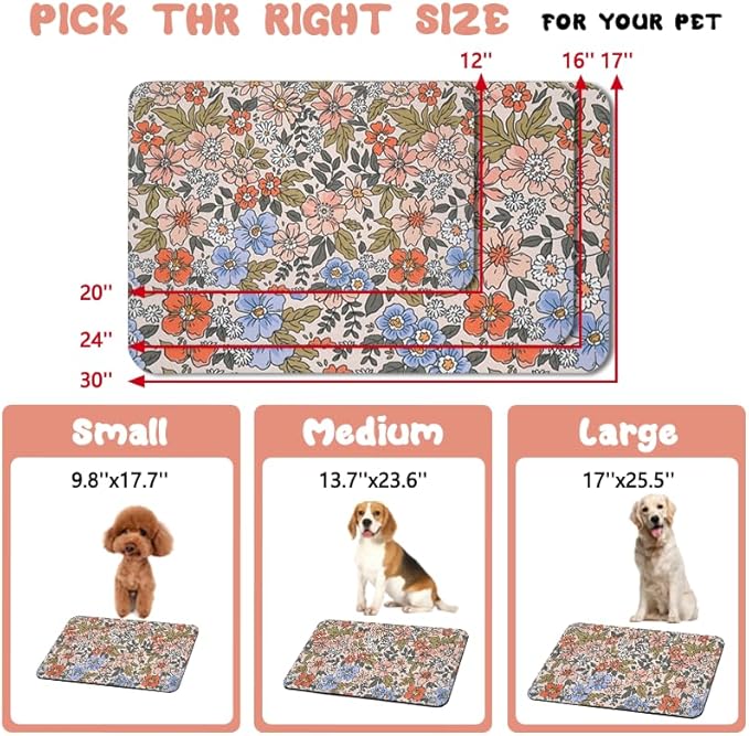 Dog Food Mats for Floors Waterproof, Cat Water Bowl Mats Pet Feeding Absorbent Placemats Flower 17 * 30 inch