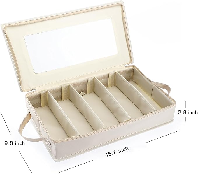 Flatware Utensil Storage Case, Beige Silverware Storage Box Chest with Adjustable Dividers, Removable Cutlery Storage Holder with Zipper Lid for Organizing Spoon/Flatware/Knives