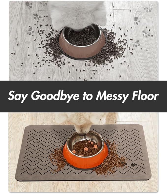 MontVoo-Absorbent Pet Feeding Mat-No Stains Quick Dry Dog Mat for Food and Water Bowl-Rubber Backing Dispenser Mat Accessories Supplies-Dog Bowl Messy Drinkers,(Brown,12"x19")
