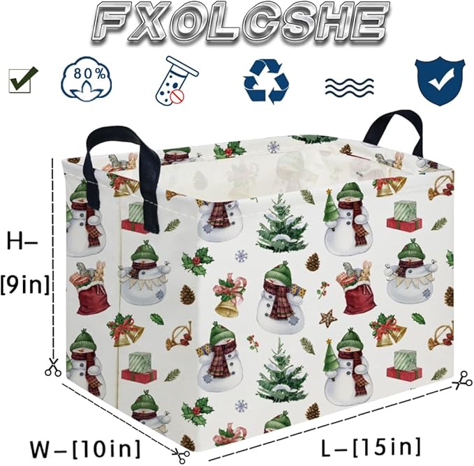 FXOCSHE Rectangle Christmas Basket,Nursery Hamper,Waterproof Laundry Hamper,Collapsible Canvas Laundry Basket,Toy Organizer,Christmas room decor,Gift Basket(Green Christmas)