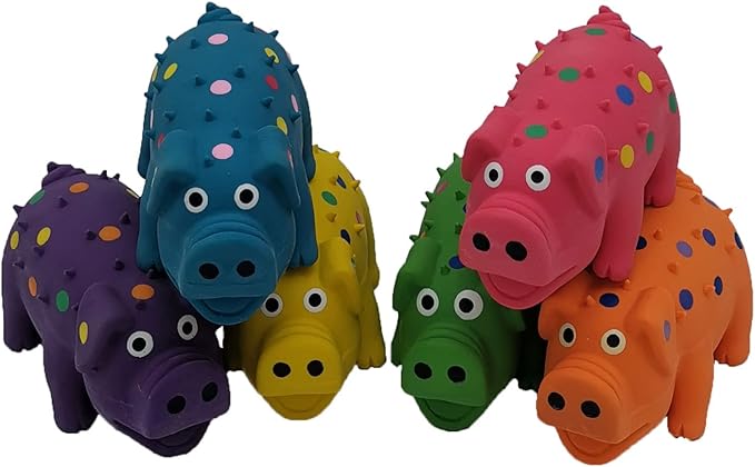 Hoiasem 6 Pack 4 Inch Mini Latex Dog Squeaky Toys Polka Dot Piglet Pig Dog Toy for Mimi Small Dogs