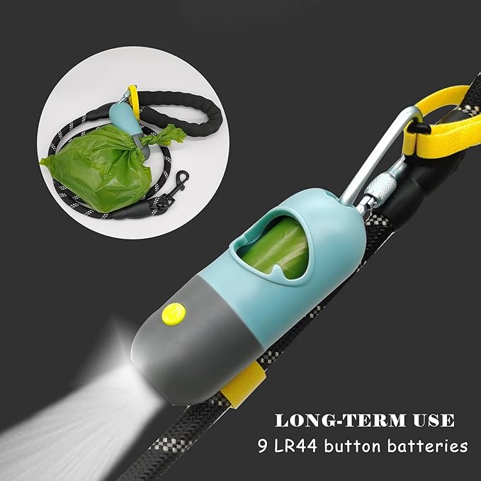 Morn Light 2 Pack Poop Bag Holder with Flashlight Waste Bag Dispenser for Leash with Clip and Battery Poop Bag Dispenser with Green Scented Poop Bags for Dog Walking(Blue,2 Dispenser 60 Bags)