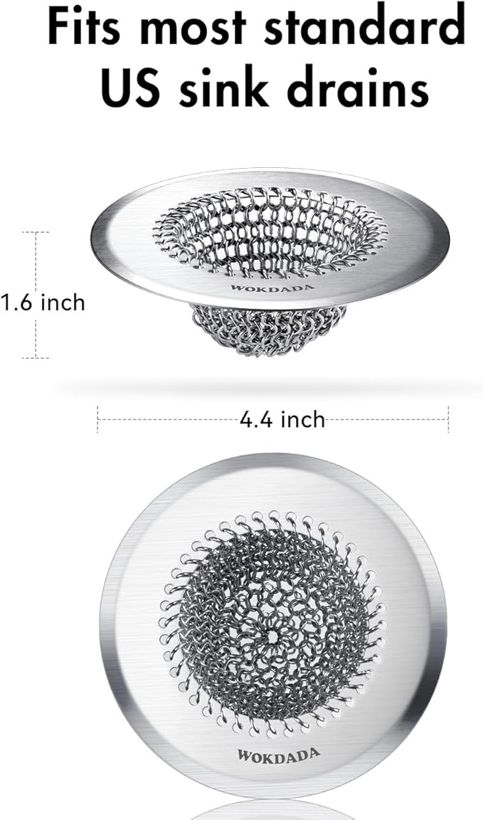 Revolutionary Kitchen Sink Drain Strainer& Sink Stopper/Patented Reversible Chain Mesh, Effortless Cleaning & Debris Catcher, Large Capacity, No Clog, 304 Stainless Steel & Rust-Proof