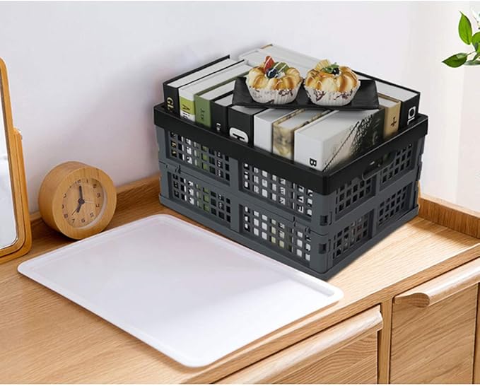 Bringer 4-Pack Plastic Collapsible Crates, Foldable Crates Storage, 15 L