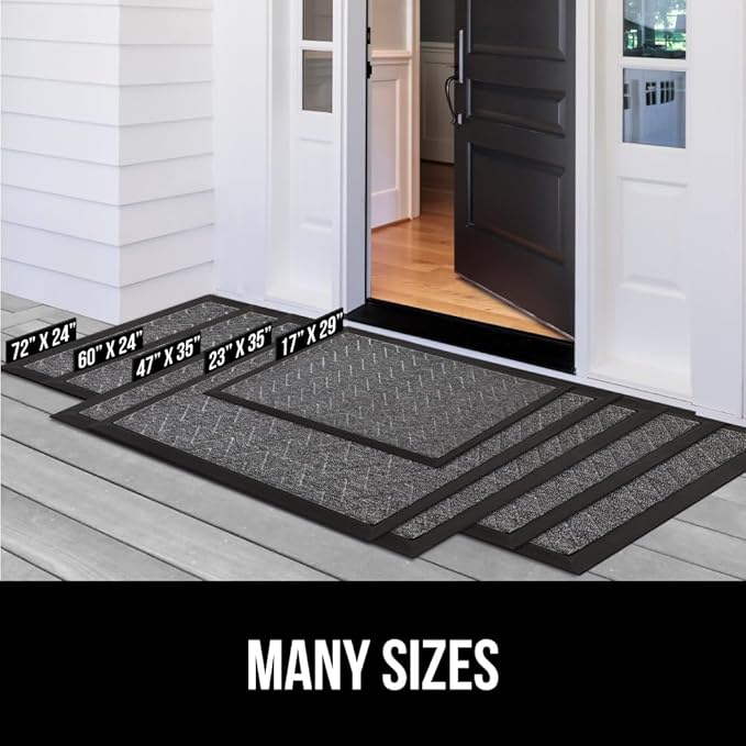 GORILLA GRIP 100% Waterproof All-Season WeatherMax Doormat, US Designed Natural Rubber, Stain and Fade Resistant, Low Profile Indoor Outdoor Door Mats, Easy Clean Patio Mat, 17x29, Graphite Skiing